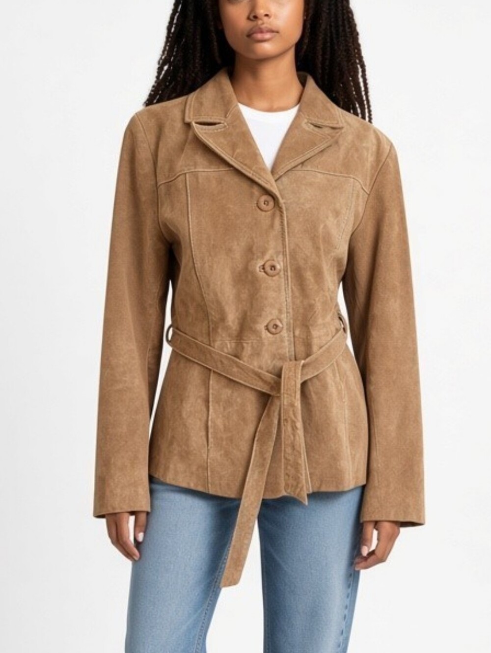 Vintage Y2K Wilsons Leather Tan Suede Belted Jacket Women’s 90s Western Boho M